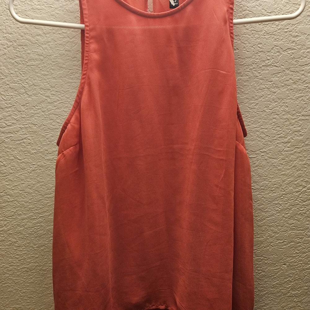 Divided Coral-Red Sleeveless Tank Top